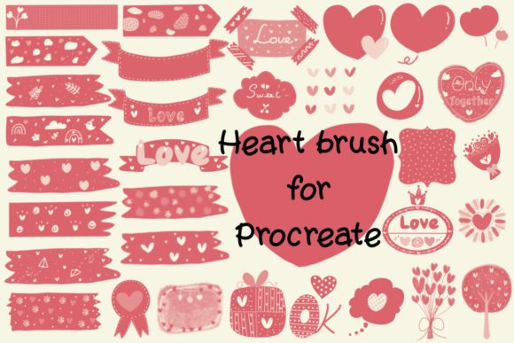 33 CuteHeart Brush Stamps for Procreate
