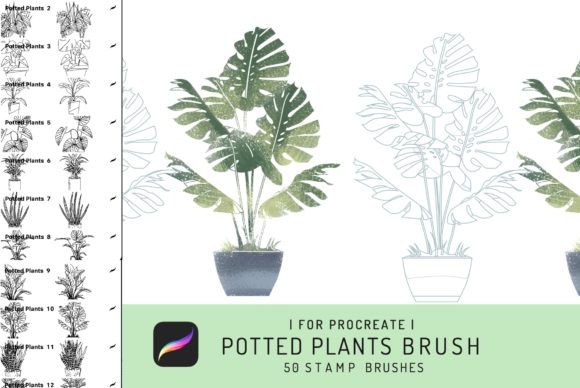 Bring Your Digital Garden to Life with 50 Procreate Potted Plant Stamps