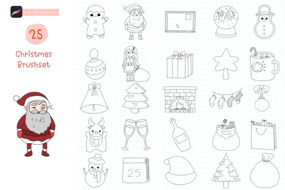 Cute Christmas Procreate Brush Stamp Set for Holiday Art